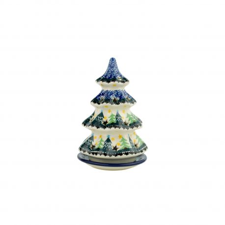 Polish Pottery Christmas Tree Tealight - Blue Rein